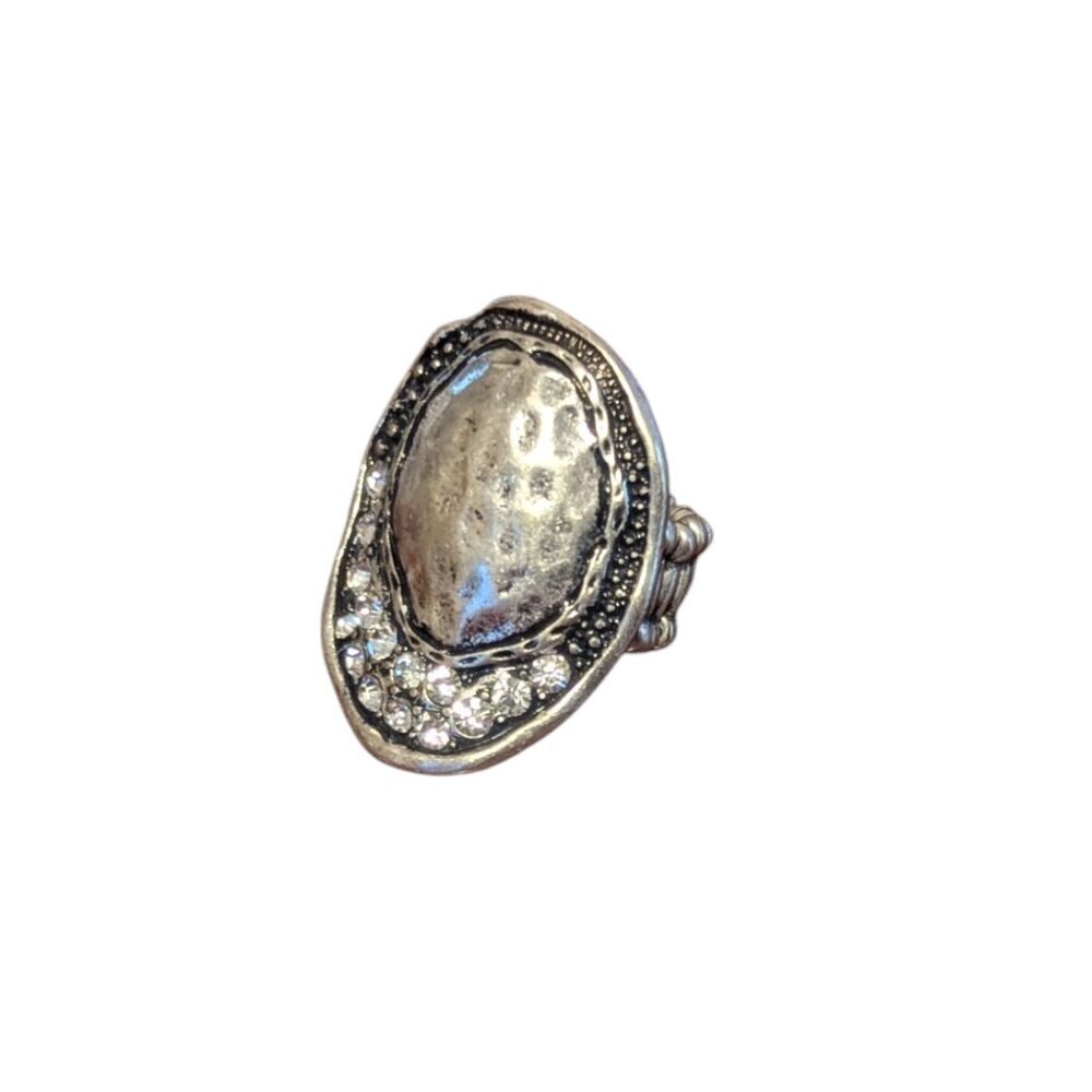 Silver Faux‎ Diamond Rhinestone Stretch Band Ring Adjustable Boho Oyster Shape